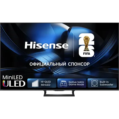 Телевизор ЖК 65'' Hisense/ 65", Ultra HD, Mini LED, ADS, Local Dimming Zones 260, 4K 48-144Hz, 2K 48-288Hz, Smart TV (HomeOS U9), Wi-Fi, DVB-T2/T/C/S2/S, HDR 10+, Dolby Vision, Dolby Atmos, Bluetooth, 2.1ch 2*10W(Main)+20W(Subwoofer), 600 nits, 1000:1, CI+(1.4), 4хHDMI, 2хUSB, FreeSync Premium PRO, 144Hz Game Mode Pro, Charcoal grey, 2026