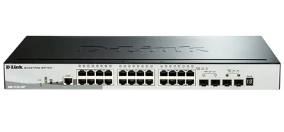 Коммутатор D-Link DGS-1510-28P/A1A, управляемый L2+, 24×1GbE PoE+2×SFP+2×SFP+, PoE 193W