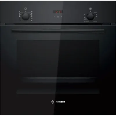 Духовой шкаф электрический Bosch HBF512BB1T Serie 2, духовой шкаф, черный, класс энергоэффективности А, 7 режимов, 3-х слойное остекление, LED-дисплей, утапливаемые переключатели, галогенное освещение, проволочные направляющие, сделано в Турции,