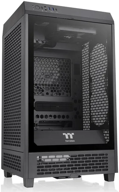 CA-1X9-00S1WN-00 - Компьютерный корпус, Thermaltake, The Tower 200, CA-1X9-00S1WN-00, Mini Tower, Mini-ITX, USB 3.0*2/Type C*1, HD-Audio+Mic, Кулер 2*140 мм, Высота процессорного кулера до 200 мм, Длина VGA до 380 мм, 2*3,5"/2*2,5", Сталь, 3мм Закаленное стекло*1, 280*300*537мм, Без Б/П, Чёрный