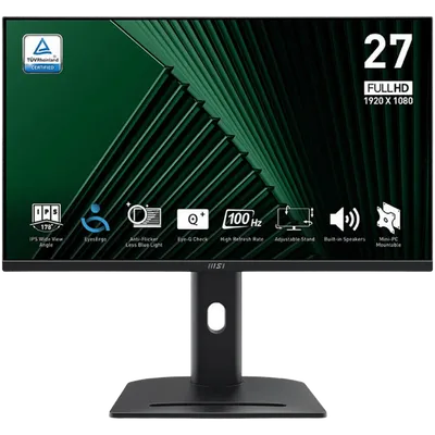 Монитор MSI PRO MP275PG 27" 16:9 FHD(1920x1080), IPS Flat, 1ms(MPRT), 1300:1, 100M:1, 300nits, 178/178, HDMI 1.4b, DP 1.2a, VGA, Speaker, Tilt, Swivel, Height, Pivot, 100HZ, Black, 1y war-ty
