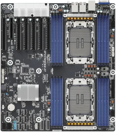 Материнская плата/ ASRock SP2C741D16X-2T, EEB, 2x LGA 4677 5th/4th Gen Intel Xeon Scalable, 16x DDR5 RDIMM, 6x PCIe5.0 x16, 1x PCIe5.0 x8, 2x MCIO (PCIE5.0 x8), 3x OcuLink (PCIE3.0 x4 or 4x SATA), 1x M.2 (PCIe3.0 x4 or SATA 6Gb/s), up to 13 SATA 6Gb/s, 2x RJ45 (10GbE) X710-AT2, AST2600