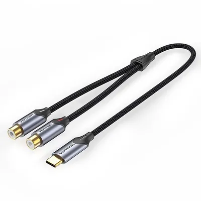 Кабель-разветвитель USB Type-C(M)-2xRCA(F), 1м, черный/серебристый Vention (BGVHF)
