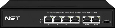 Коммутатор NST NS-SW-4F2F-P, 4×FE PoE, 2×FE Uplink, PoE 80Вт