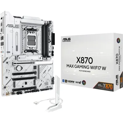 Материнская плата ASUS X870 MAX GAMING WIFI7 W, AM5, AMD X870, 4xDDR5, 4xSATA, 3xM.2, 1xPCIe 5.0 x16, 2xPCIe 4.0 x16, 1xPCIe 3.0 x16, HDMI, 1x2.5Gb LAN, USB Type-C, 3x3.5 мм, 7.1, ATX