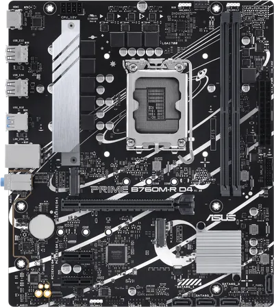 Материнская плата ASUS PRIME B760M-R D4, LGA1700, B760, 2*DDR4, 4*SATA, 2*M.2, 4*USB 3.2, 4*USB 2.0, 1*PCIx16, 2*PCIx1, HDMI, mATX; 90MB1HA0-M0EAY0