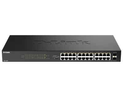 Коммутатор D-Link DGS-1026P/A1A, конфигурируемый, 24×1GbE PoE, 2×SFP, 240Вт