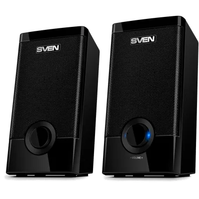 Колонки пластиковые SVEN 318, чёрный, акустическая система 2.0 (USB, мощность 2x2.5 Вт(RMS)), черный