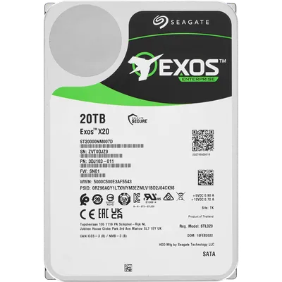 Жесткий диск/ HDD Seagate SATA3 20Tb Exos 7200 RPM 512Mb OFFICIAL RECERTIFIED MTBF - 2.5M 1 year warranty (replacement ST20000NM007D, ST20000NM002H, MG10ACA20TE)