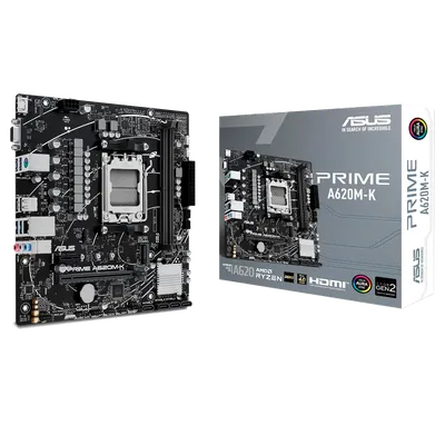 Материнская плата ASUS PRIME A620M-K, AM5, A620, 2*DDR5, 4*SATA, 1*M.2, 4*USB 3.2, 2*USB 2.0, PCIx16, 1*PCIx1, VGA+HDMI, mATX; 90MB1F40-M0EAY0