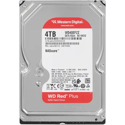 Жесткий диск/ HDD WD SATA3 4Tb NAS Red Plus 5400 128Mb 1 year warranty (replacement WD40EFZX, WD40EFAX, WD40EFPX)