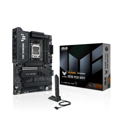 Материнская плата ASUS TUF GAMING X870E-PLUS WIFI7, AM5, AMD X870E, 4xDDR5, 4xSATA, 4xM.2, 1xPCIe 5.0 x16, 1xPCIe 4.0 x4, 1xPCIe 3.0 x1, 1xHDMI, 1x2.5Gb LAN, Wi-Fi 7, Bluetooth 5.4, 2xUSB-C 40Gbps, 3xUSB-A 10Gbps, 4xUSB-A 5Gbps, 4xUSB-A 2.0, 3x3.5 мм, 7.1, ATX
