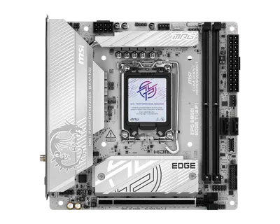 Материнская плата MSI MPG B860I EDGE TI WIFI, LGA 1851, Intel B860, 2xDDR5 (до 128 ГБ), 2xSATA, 2xM.2 (1xPCIe 5.0, 1xPCIe 4.0/SATA), 1xPCIe 5.0 x16, 1xHDMI, 1x5Gb LAN, Wi-Fi 7, Bluetooth 5.4, 1xUSB-C 40Gbps (Thunderbolt 4), 1xUSB-C 10Gbps, 1xUSB-A 10Gbps, 4xUSB-A 5Gbps, 2xUSB-A 2.0, 3x3.5 мм + S/PDIF оптический, 7.1, белый/серебристый, Mini-ITX