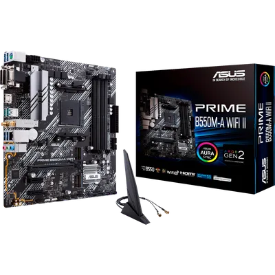 Материнская плата ASUS PRIME B550M-A WIFI II, AM4, B550, 4*DDR4, 4*SATA, 2*M.2, 6*USB 3.2, 2*PCIx16, 2*PCIx1, DVI-D+HDMI+D-Sub, mATX ; 90MB19X0-M0EAY0