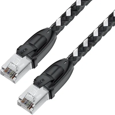 GCR PRO Патч-корд PROF прямой 3.0m, UTP медь кат.6А, STRONG черно-белый в оплетке текстиль, ethernet high speed 10 Гбит/с, T568B