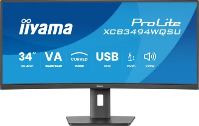 Монитор iiyama ProLite XCB3497WQSNPH-B1, 34", VA, 3440×1440, 120Гц, USB-C 95Вт