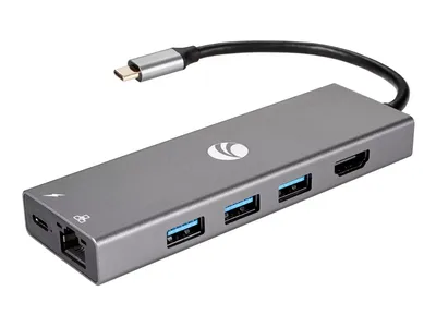 Адаптер VCOM CU459, USB Type-C → 6-в-1, RJ-45+3×USB3.0+PD+HDMI