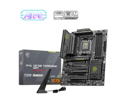 Материнская плата MSI MAG X870E TOMAHAWK WIFI, AM5, AMD X870, 4xDDR5, 4xSATA, 4xM.2, 1xPCI-E 5.0 x16, 1xPCI-E 4.0 x4, 1xPCI-E 3.0 x1, 1xHDMI, 2xUSB Type-C, 1x5Gb LAN, 2xUSB-A 3.2 Gen 2, 3xUSB-A 3.2 Gen 1, 4xUSB-A 2.0, 7.1, Wi-Fi 7, ATX