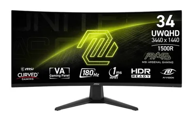 МОНИТОР 34" MSI MAG 346CQ Black  (VA,изогнутый, 3440x1440, 180Hz, 1ms, 178°/178°, 300 cd/m², 4000:1, +2x HDMI 2.0, +DP )
