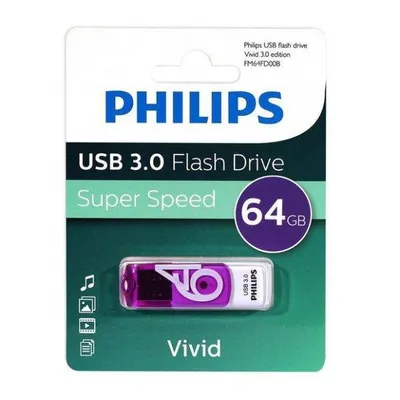 Флеш накопитель 64Gb USB 3.0 PHILIPS VIVID3.0, белый/черный (FM64FD00B/97)