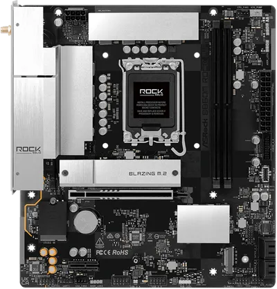 Материнская плата ASROCK B860M Rock WiF, LGA1851, B860, 4*DDR5, 4*SATA, 4*M.2, 4*USB 3.2, 3*USB 2.0, Type-C, 2*PCIx16, 1*M.2 (Key E), HDMI, mATX