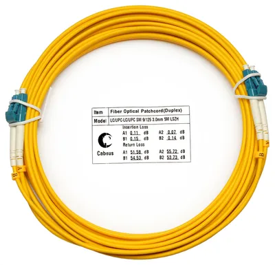 FOP(d)-9-LC-LC-7m Коммутационный шнур оптический Cabeus tight buffer Duplex LC/LC (UPC/UPC) OS2 9/125 LSZH D 3мм 7м цвет: жёлтый