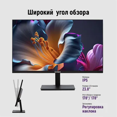 Монитор 23.8'' IRBIS SMARTVIEW 24 LED Monitor 1920x1080, 16:9, IPS, 300 cd/m2, 1000:1, 3ms, 178°/178°, VGA, HDMI, DP, USB Audio output 120Hz Speak Tilt VESA  для mini ПК внутр. Бп Black 3y (China)