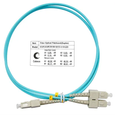 Оптический патч-корд Cabeus, многомодовый, SC/UPC - SC/UPC, SC(UPC) - SC(UPC), 50/125 мкм, LSZH, голубой, 1 м, FOP-50-SC-SC-1m
