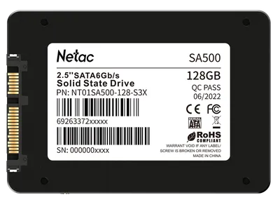 SSD накопитель Netac SSD SA500 128GB 2.5 SATAIII 3D NAND, R/W up to 500/400MB/s, TBW 60TB, 3y wty