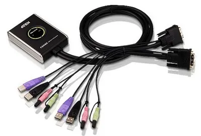 Переключатель KVM ATEN (CS682-AT) KVM+Audio, 1 user USB+DVI-D => 2 cpu USB+DVI-D, со встр.шнурами USB+Audio 2x1.2м., 1920x1200, настол., исп.стандарт.