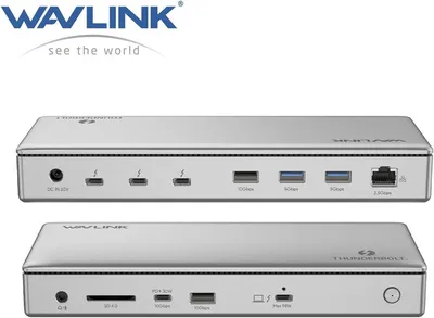 док-станция Docking Station WAVLINK Thunderbolt 4 Dual Display/98W Power Delivery Include 20V/11.5A Power Adapter/4xUSB3.0/3xThunderbolt 4/2xDP 4K 60HZ/2xHDMI 4K 60HZ/1xGigabit LAN/1xCombo Audio Jack/1xCardReader