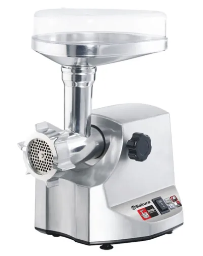 Мясорубка электрическая Sakura SA-6411 Professional серый, 2400 Вт, 2.5 кг/мин, реверс, защита от перегрузки, насадки - 5