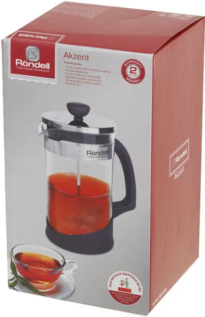 Френч-пресс Rondell RDS-938, 1 л, стекло, фиолетовый