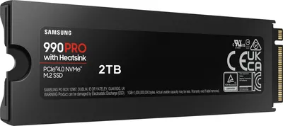 Твердотельный накопитель SSD M.2 (PCI-E NVMe 2.0 Gen 4.0 x4) 2Tb Samsung 990 PRO (R7450/W6900MB/s) with Heatsink, 1year