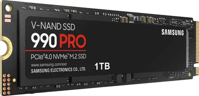 Твердотельные накопители/ Samsung SSD 990 PRO, 1000GB, M.2(22x80mm), NVMe 2.0, PCIe 4.0 x4, V-NAND TLC, R/W 7450/6900MB/s, IOPs 1 200 000/1 550 000, DRAM buffer 1024MB, TBW 600, DWPD 0.33 (12 мес.)
