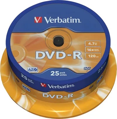 43522 - Диск DVD-R, Verbatim, (43522) 4.7GB, 16х, 25шт в упаковке, Незаписанный