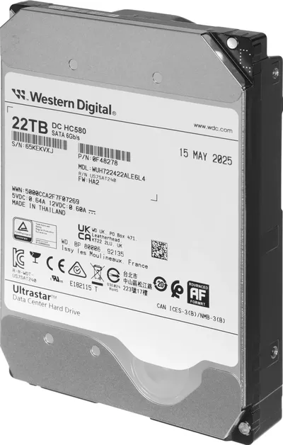 Жесткий диск WD SATA-III 22TB 0F48278/0F62785 WUH722422ALE6L4 Server Ultrastar DC HC580 (7200rpm) 512Mb 3.5"