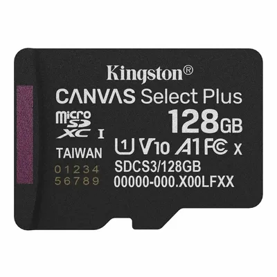 Карта памяти Kingston microSDXC 128GB Canvas Select Plus Memory Card SDCS3/128GBSP UHS-I U1 Class 10/V10/A1, w/o Adapter, 150Mb/s, RTL