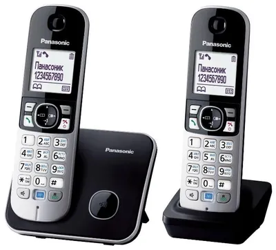 DECT-телефон Panasonic - KX-TG6812RU, standby time 170h, talk time 15h, 2-handset, phone book 120 numbers, search handset, additional handset, key illumination, чёрный, KX-TG6812RUB
