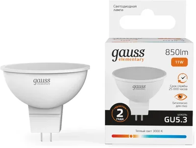Лампа светодиодная Gauss Elementary 13511 11Вт цок.:GU5.3 софит 180B 3000K св.свеч.бел.теп.  MR16  (упак.:1шт)