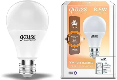 Лампа светодиодная умная GAUSS 1050112, 8.5Вт, E27, Wi-Fi, диммируемая
