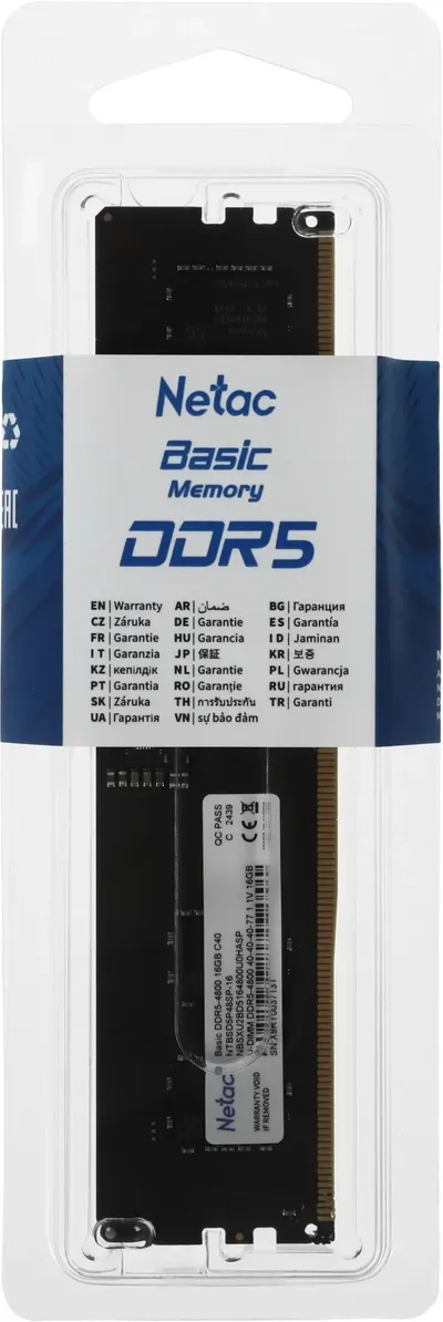 Оперативная память Netac NTBSD5P48SP-16, DDR5, 16GB, 4800MHz, CL40, ECC