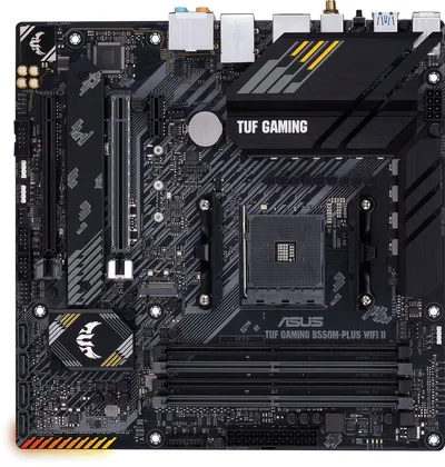 Материнская плата Asus - TUF GAMING B550M-PLUS WIFI II, mATX, AMD B550, 1xAM4, 4xDDR4 до 128ГБ, 1x2.5GbE, audio, M.2, Wi-Fi, Bluetooth, HDMI, DP, 1xPS/2, 4xSATA, 2xUSB2.0, 5xUSB3.2, 1xUSB3.2 Type C, TUF GAMING B550M-PLUS WIFI II