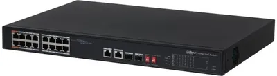 DH-S3218-16ET-135 Коммутатор 16-портовый, неуправляемый, с РоЕ. Порты: 16 RJ45 10/100Мбит/с (PoE/PoE+/Hi-PoE), 2 комбинированных SFP/RJ45 10/100/1000Мбит/с (uplink); мощность PoE: порты 1~2 до 60Вт, порты 3~16 до 30Вт, суммарно до 135Вт; питание: 100~240В(AC).