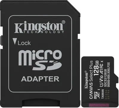 Карта памяти Kingston - Canvas Select Plus, microSDXC, read speed 100Mb/s, UHS-I Class 1, V10, Class 10, 128GB, microSD -> SD адаптер, SDCS3/128GB