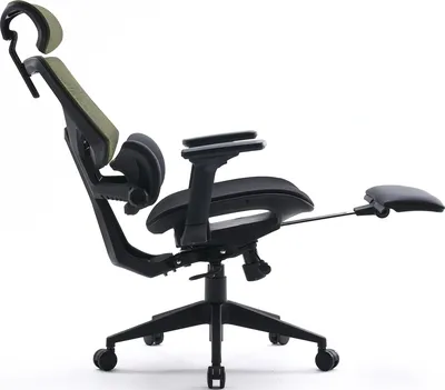<121080> Кресло Cactus CS-CHR-MC01-LGNBK (сетка/ткань, с подголов., подст.для ног) Черный-салатовый [CS-CHR-MC01-LGNBK]