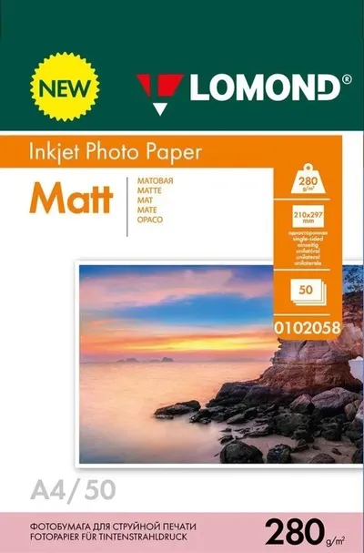 Фотобумага Lomond 0102058, A4, 280г/м², матовая, 50 листов