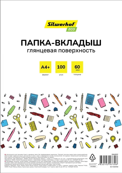Папка-вкладыш Silwerhof SE-F60G100, A4+, 60 мкм, 100 шт