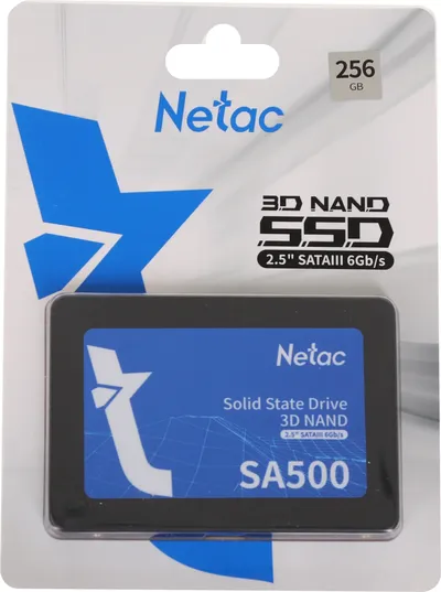 Диск SSD Netac - SA500, для ноутбука, 2.5", 256 ГБ, SATA, 6 Гб/с, speed write-450МБ/с read-520МБ/с, NT01SA500-256-S3X