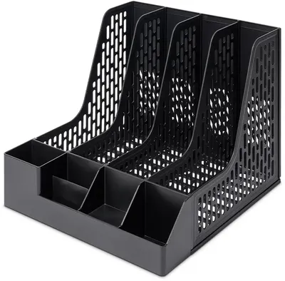 Лоток Deli E9849 BLACK, вертикальный, 4 секции, черный